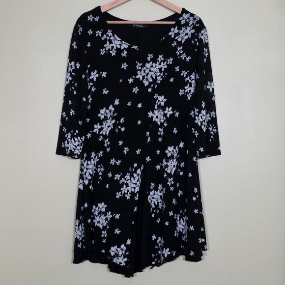 Papa Vancouver Tunic Womens L Black Floral Layered 3/4 Sheer Sleeves Lagenlook - Picture 15 of 16